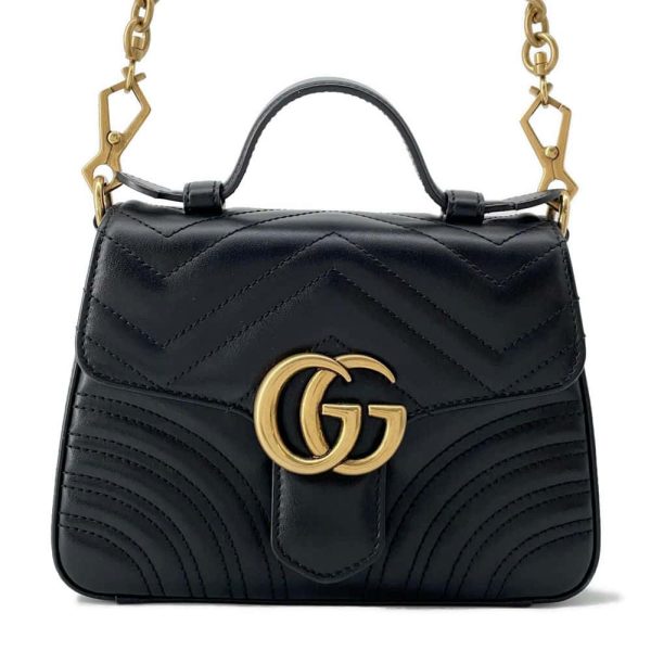 9674172 01 Gucci GG Marmont Mini Top Handle Bag 2WAY Black