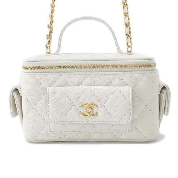 9681927 01 CHANEL CocoMark Vanity Caviar Skin Chain Bag White