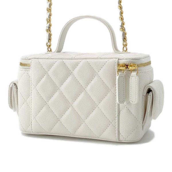 9681927 02 CHANEL CocoMark Vanity Caviar Skin Chain Bag White