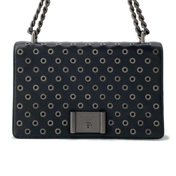 9683440 01 Prada Punching Chain Shoulder Bag Black