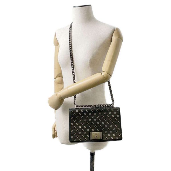 9683440 05 Prada Punching Chain Shoulder Bag Black