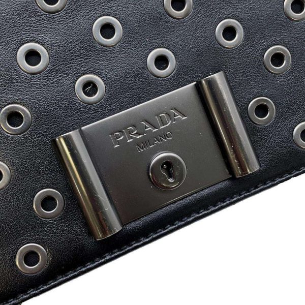 9683440 09 Prada Punching Chain Shoulder Bag Black