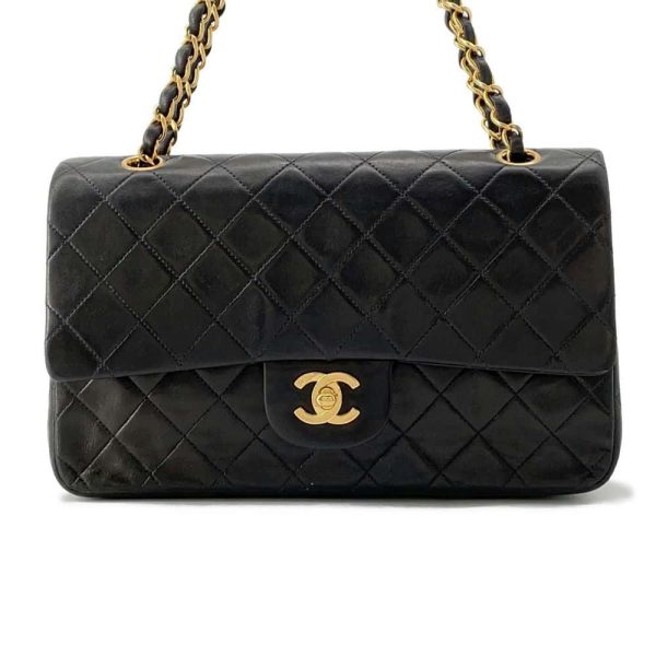 9683969 01 CHANEL 25 Matelasse Lambskin Double Chain Shoulder Bag Black