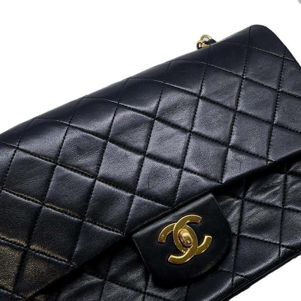 9683983 14 CHANEL Matelasse 25 Coco Mark Lambskin Shoulder Bag Black