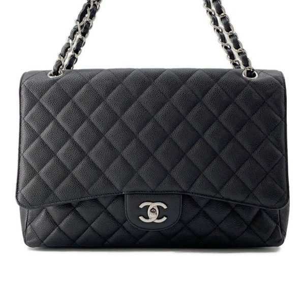 9685383 01 Chanel Matelasse Single Flap Chain Bag Caviar Skin Black