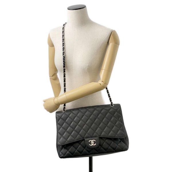 9685383 04 Chanel Matelasse Single Flap Chain Bag Caviar Skin Black