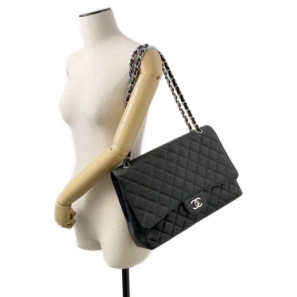 9685383 05 Chanel Matelasse Single Flap Chain Bag Caviar Skin Black