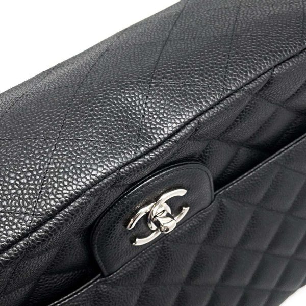 9685383 09 Chanel Matelasse Single Flap Chain Bag Caviar Skin Black