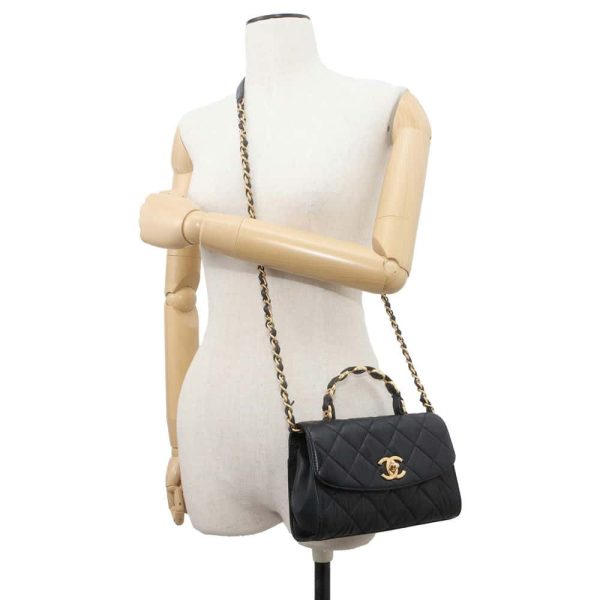 9685413 04 CHANEL Matelasse Top Handle 2way Chain Shoulder Bag Lambskin Black