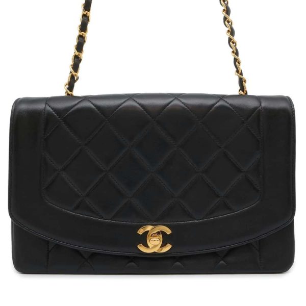 9685475 01 Chanel Diana Matelasse Chain Shoulder Bag Lambskin Black