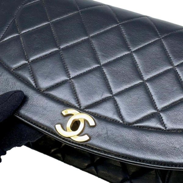 9685475 12 Chanel Diana Matelasse Chain Shoulder Bag Lambskin Black