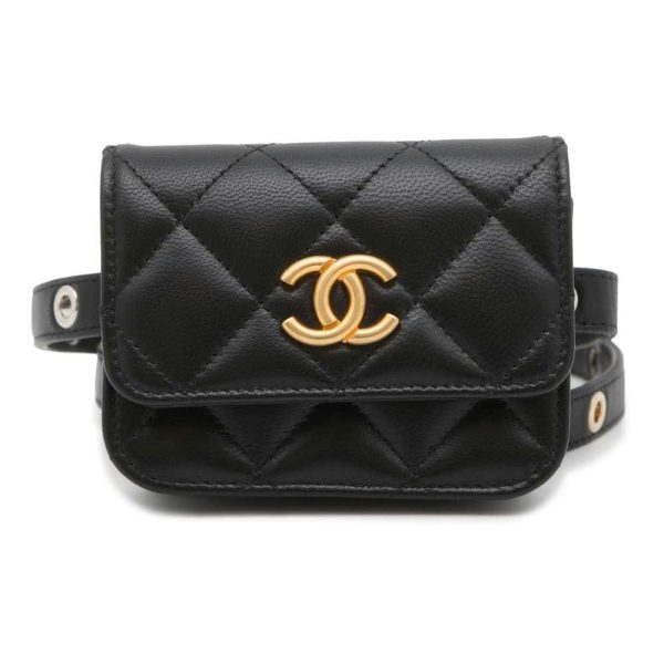 9685499 01 Chanel Waist Bag Matelasse Goatskin Black