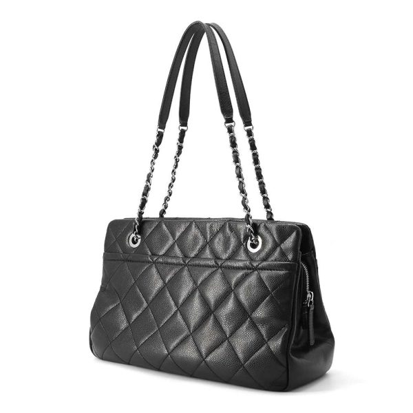 9686625 02 CHANEL Matelasse Double Chain Caviar Skin Tote Bag Black