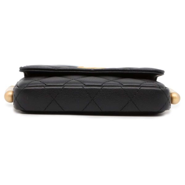 9686632 03 CHANEL Fake Pearl Matelasse Coco Mark Lambskin Shoulder Bag Black