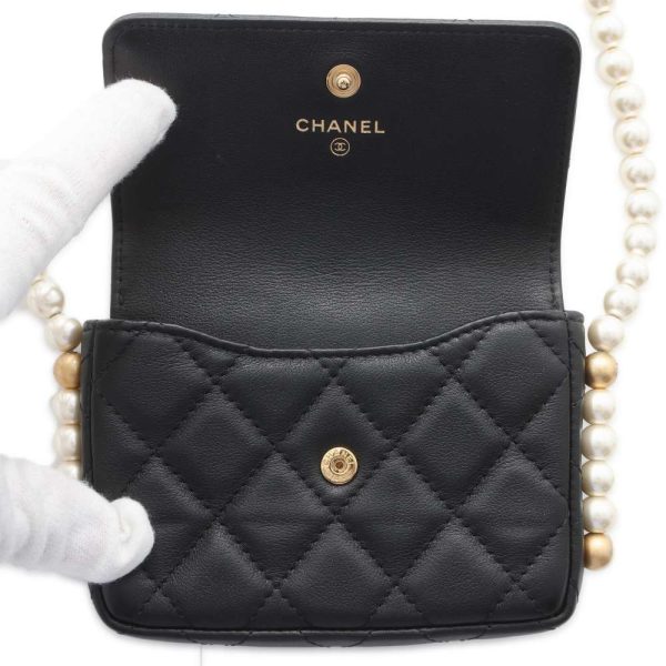 9686632 05 CHANEL Fake Pearl Matelasse Coco Mark Lambskin Shoulder Bag Black