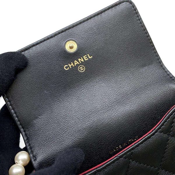 9686632 07 CHANEL Fake Pearl Matelasse Coco Mark Lambskin Shoulder Bag Black