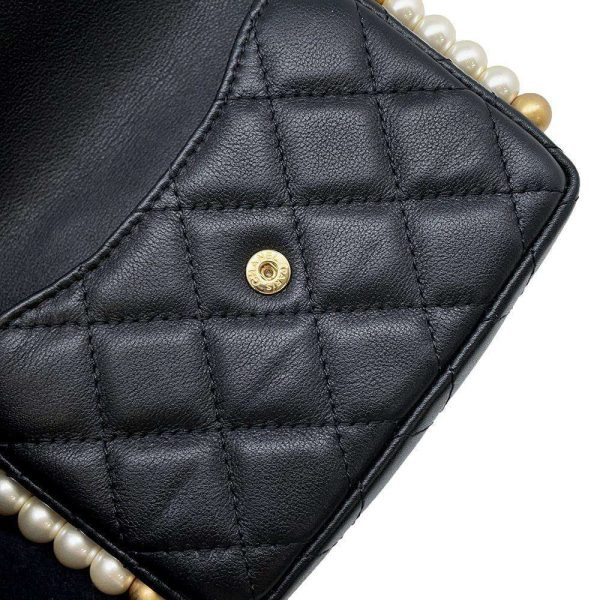 9686632 10 CHANEL Fake Pearl Matelasse Coco Mark Lambskin Shoulder Bag Black