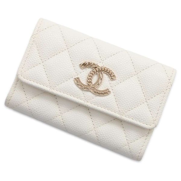 9686793 01 CHANEL Matelasse Chain Motif Coco Mark Caviar Skin Card Case