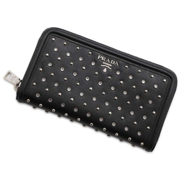 9686809 01 Prada Bijou Studs Saffiano Long Wallet Black