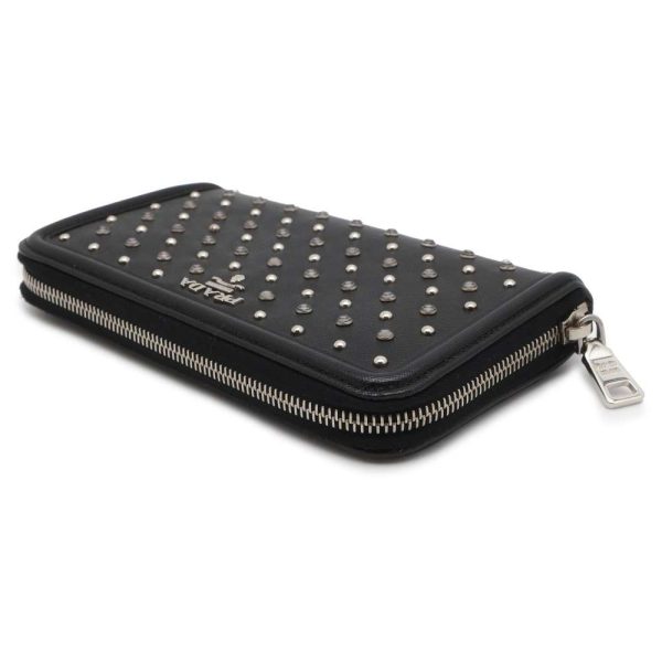 9686809 02 Prada Bijou Studs Saffiano Long Wallet Black