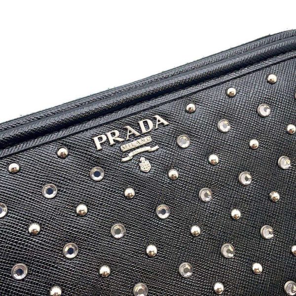 9686809 10 Prada Bijou Studs Saffiano Long Wallet Black