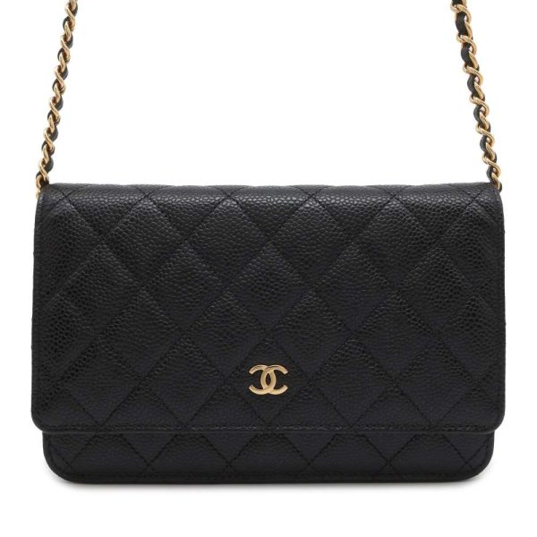 9689503 01 Chanel Matelasse Chain Wallet Caviar Skin Black