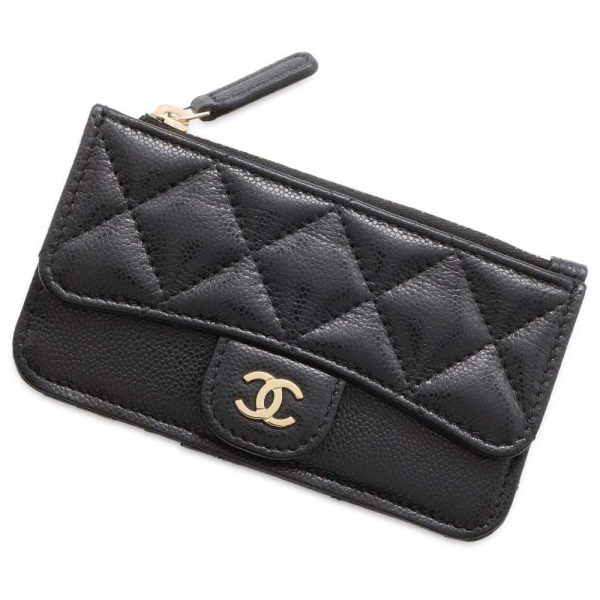 9689510 01 CHANEL Zip Quilted Caviar Skin Card Case Black