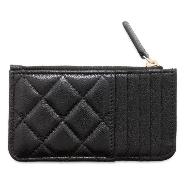 9689510 03 CHANEL Matelasse Quilted Caviar Skin Card Case Black