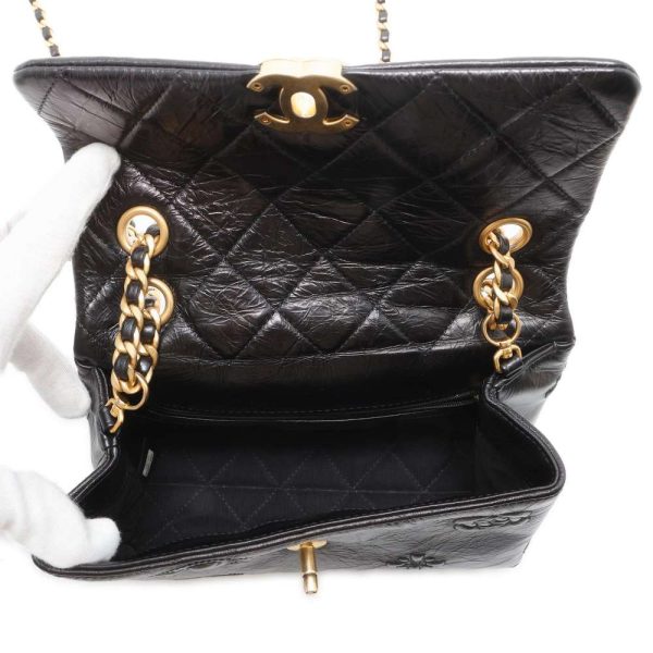 9691056 06 Chanel Chain Shoulder Bag Camellia Lambskin Black