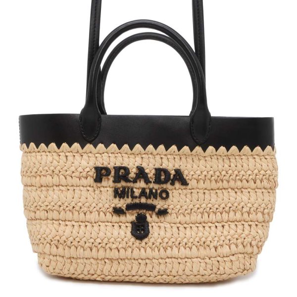 9692169 01 Prada Crochet Mini Raffia Tote Bag Black