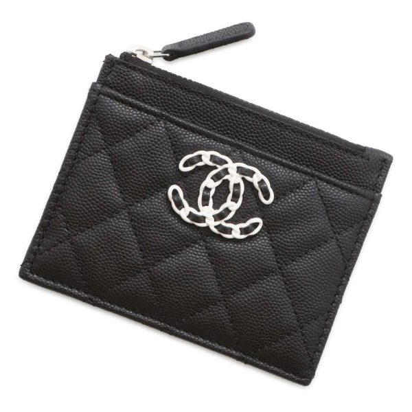 9692992 01 CHANEL Coco Mark Matelasse Caviar Skin Coin Case Black