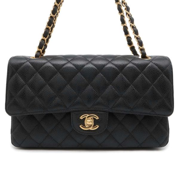 9693166 01 Chanel Double Chain Shoulder Bag Matelasse 25 Caviar Skin Black