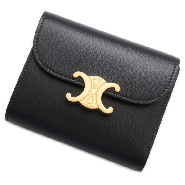 9694743 01 Celine Triomphe Small Flap Wallet Black