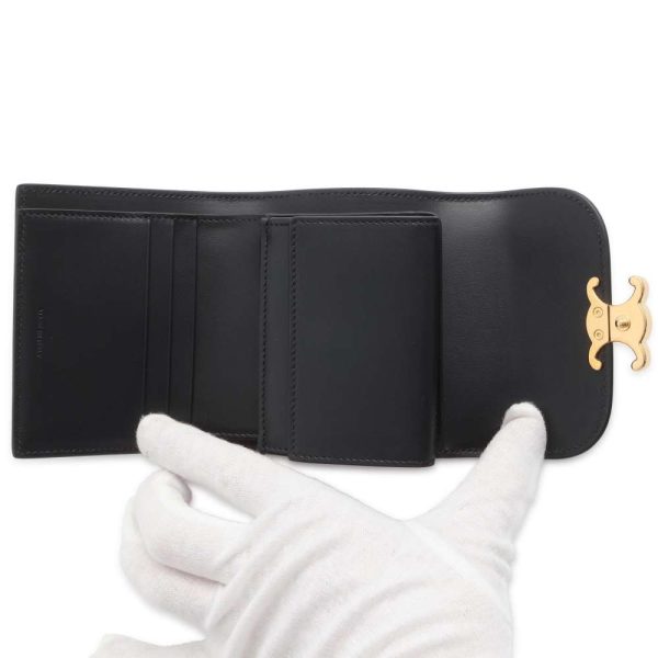 9694743 04 Celine Triomphe Small Flap Wallet Black