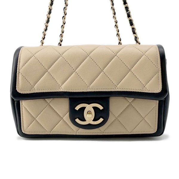 9699236 01 CHANEL Bicolor Matelasse Chain Shoulder Bag Lambskin Black