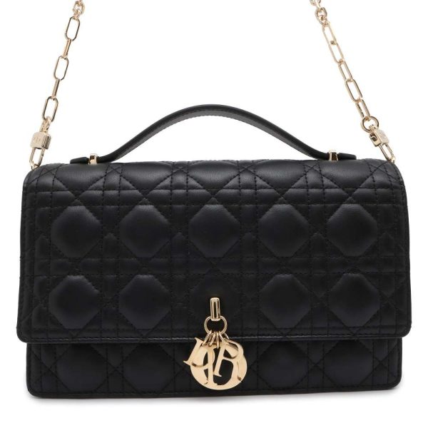 9700314 01 Christian Dior My Dior Top Handle Cannage Lambskin Handbag Black