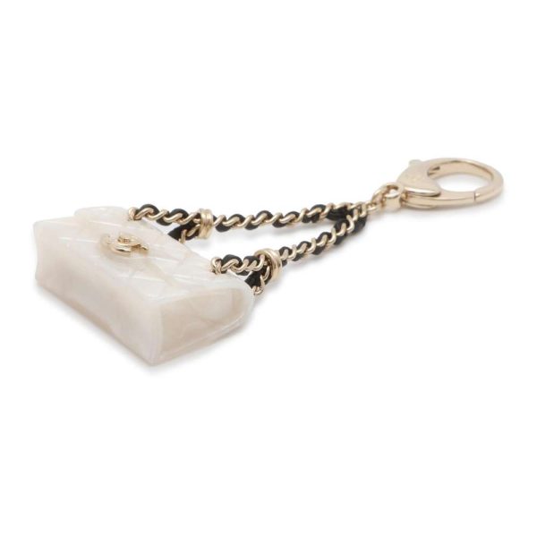 9701953 02 CHANEL Matelasse Bag Charm Keychain Lambskin White