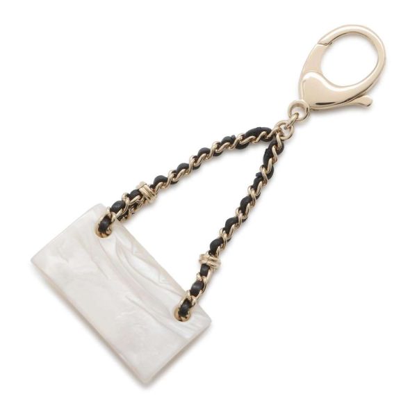 9701953 03 CHANEL Matelasse Bag Charm Keychain Lambskin White