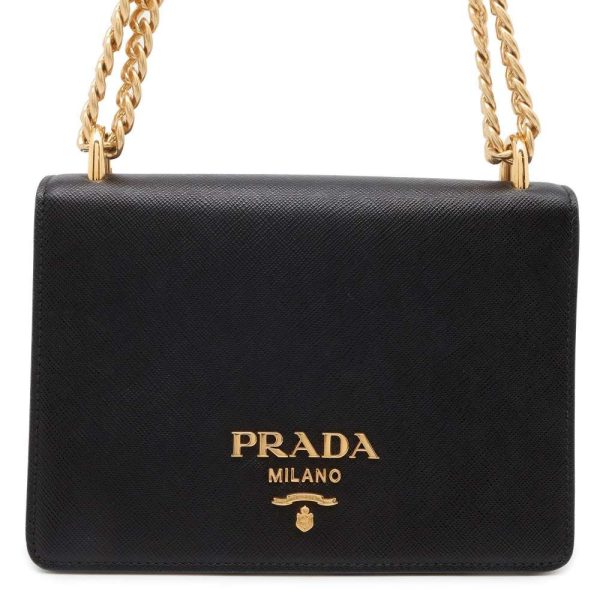 9704169 01 Prada Saffiano Chain Shoulder Bag Black