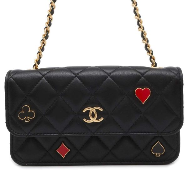 9704404 01 CHANEL Matelasse Chain Shoulder Bag Playing Card Motif Lambskin Black