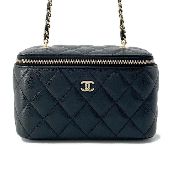 9711105 01 Chanel Chain Bag Vanity Case Matelasse Caviar Skin Black