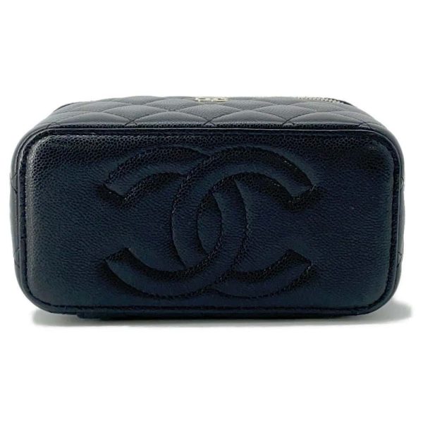 9711105 03 Chanel Chain Bag Vanity Case Matelasse Caviar Skin Black