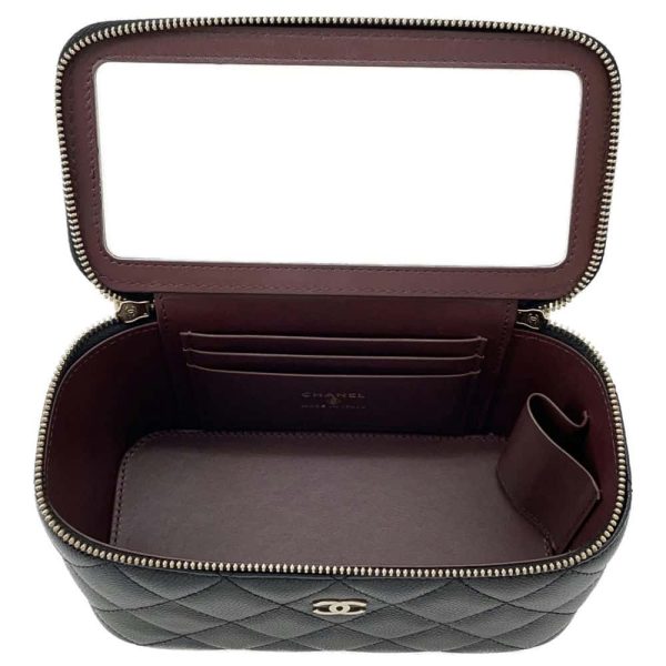 9711105 05 Chanel Chain Bag Vanity Case Matelasse Caviar Skin Black