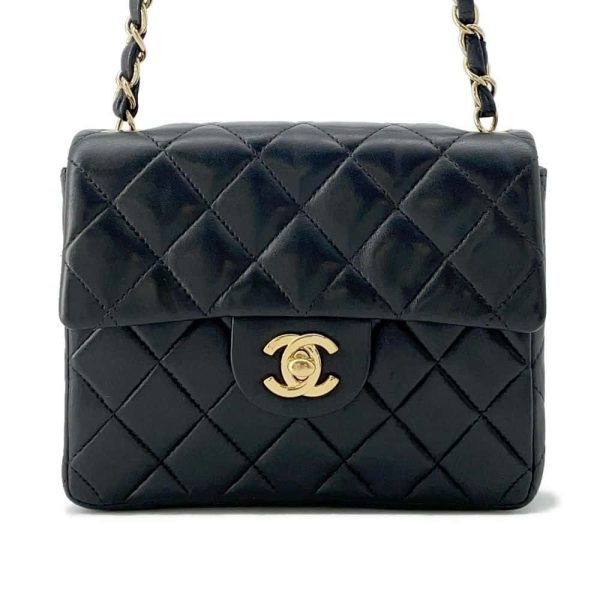 9716100 01 CHANEL Mini Matelasse Single Chain Shoulder Bag Lambskin Black