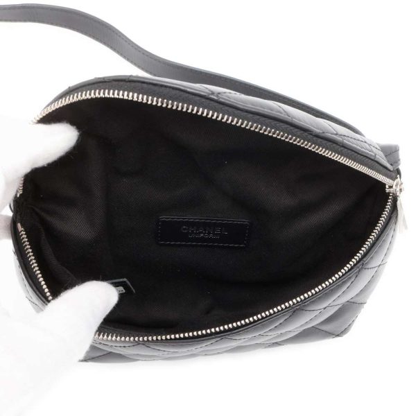 9717169 05 CHANEL Matelasse Uniform Lambskin Waist Bag Black