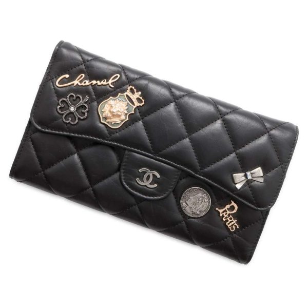 9717794 01 Chanel Icon Charm Long Wallet Matelasse Lambskin Black