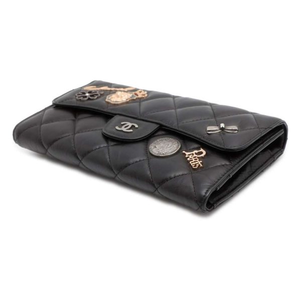 9717794 02 Chanel Icon Charm Long Wallet Matelasse Lambskin Black