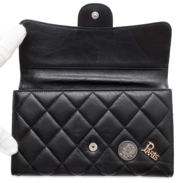 9717794 04 Chanel Icon Charm Long Wallet Matelasse Lambskin Black