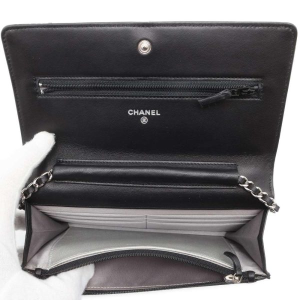 9719781 06 CHANEL Camellia Lambskin Chain Wallet Black