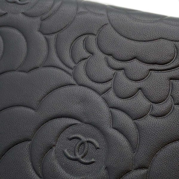 9719781 09 CHANEL Camellia Lambskin Chain Wallet Black